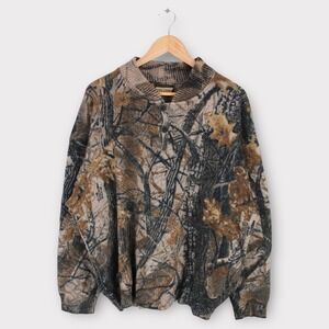 Vintage Saftbak Men's Knit Camo Henley Sweater Brown Green XL Wool Blend